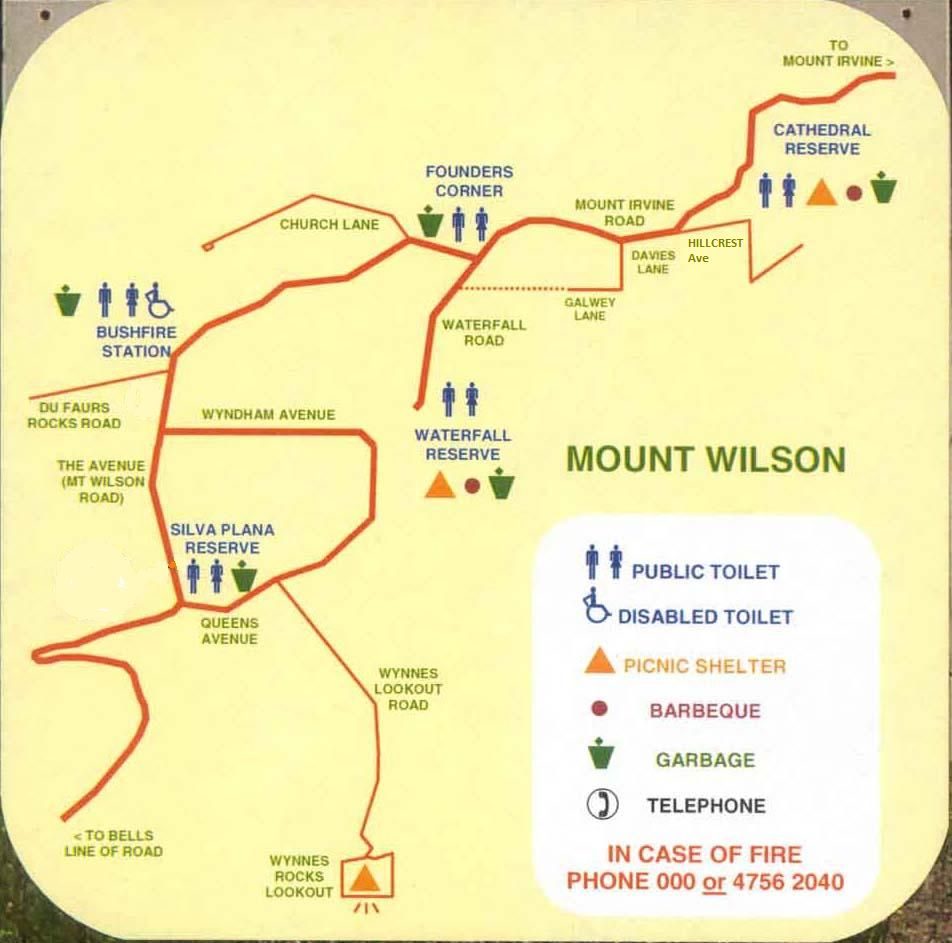 Mt Wilson village map near Mt Wilson Fire Station